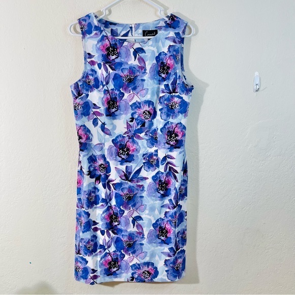 connected apparel Dresses & Skirts - Connected Apparel Floral Sleeveless Blue/Pink Sheath Dress Women Size 12